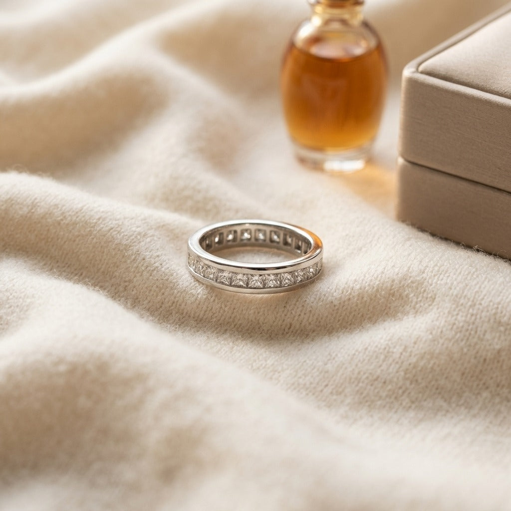 Princess Diamond Eternity Ring in 18K White Gold - flat lay