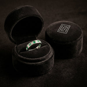 Emerald & Diamond Princess Cut Eternity Band in 18K White Gold - presentation