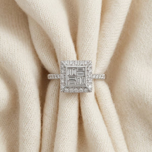 Diamond Baguette Mosaic Geometric Ring in 18K White Gold - flat lay