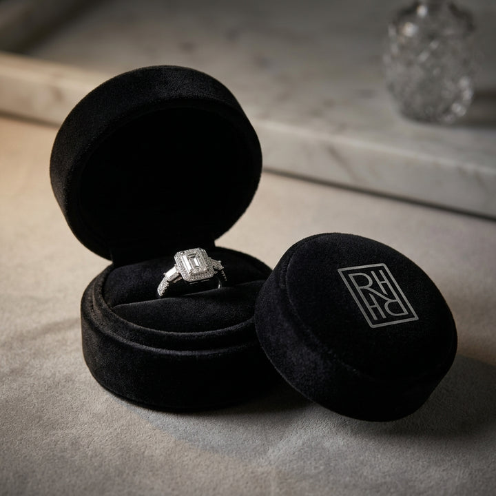 Diamond Illusion Princess Center Ring with Millgrained Triple Row Shank in 18K White Gold - presentation