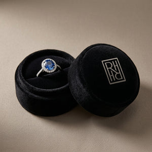 Sapphire Round & Diamond Ring in 18K White Gold - presentation