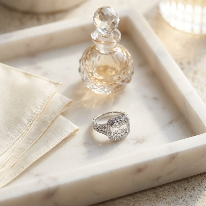 Diamond Asscher Cut Composite Ring in 18K White Gold - lifestyle