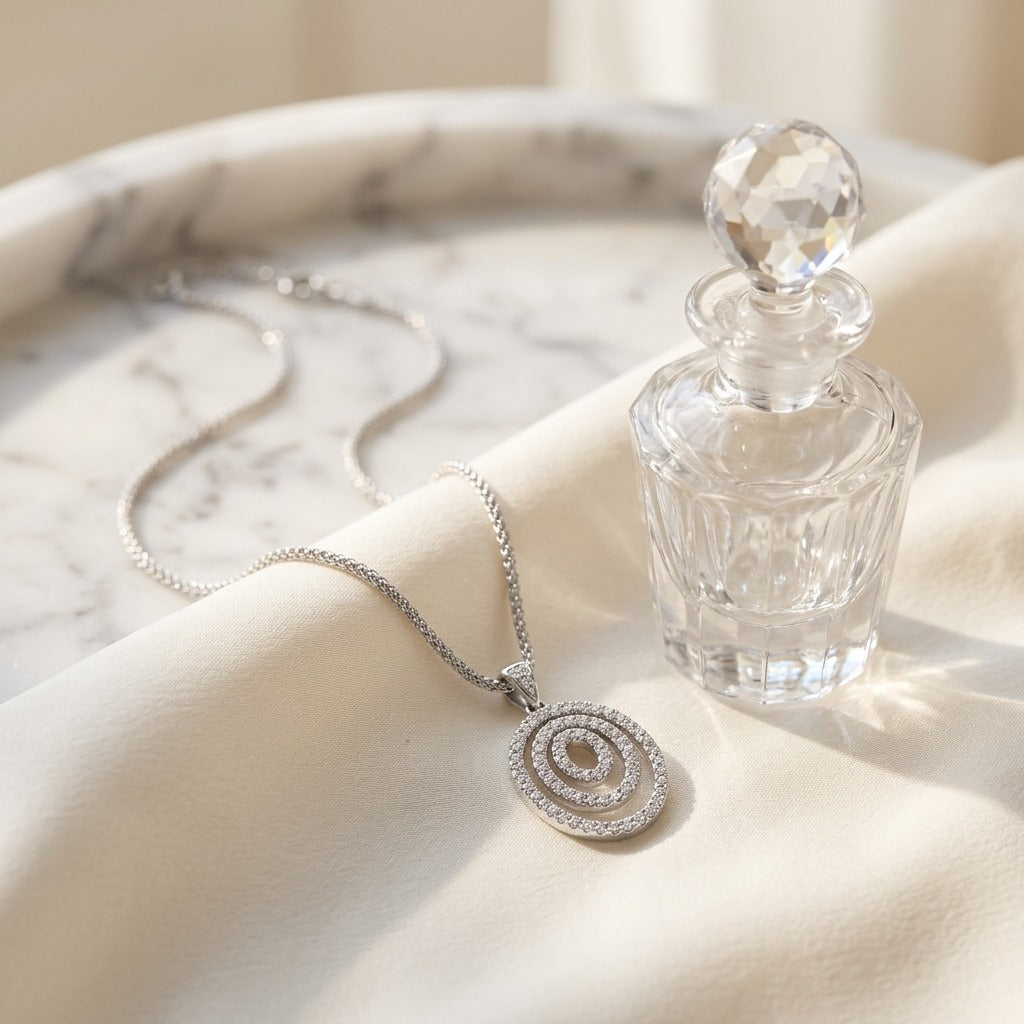 Multi Oval Diamond Penant in 18K White Gold - editorial