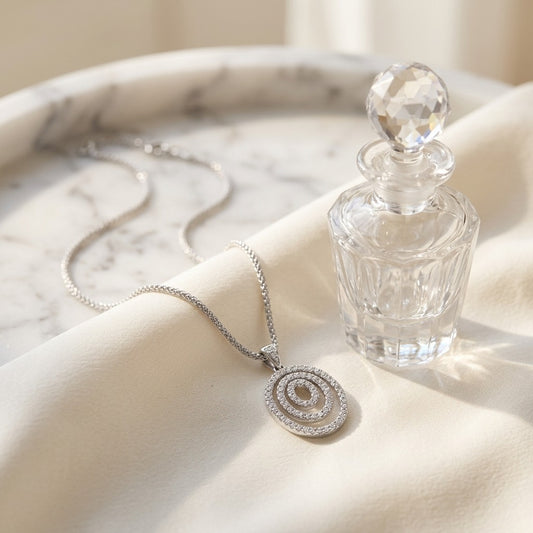 Multi Oval Diamond Penant in 18K White Gold - editorial
