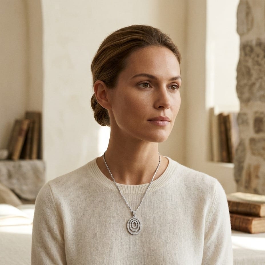 Multi Oval Diamond Penant in 18K White Gold - lifestyle