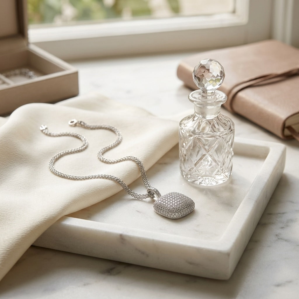 Diamond Pave Pendant in 18K White Gold - editorial