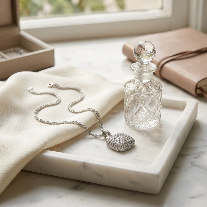 Diamond Pave Pendant in 18K White Gold - editorial