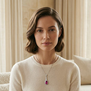 Pink Sapphire & Diamond Handmade Paddle Pendant in 18K White Gold - lifestyle