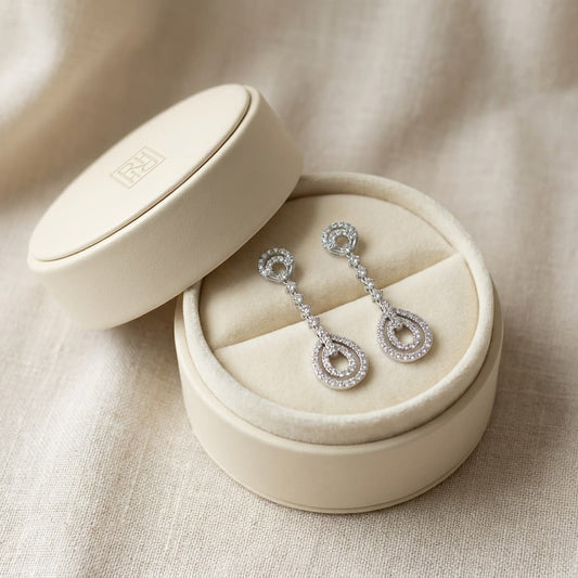 Diamond Double Door Knocker Earrings in 18K White Gold, in navy velvet jewelry box