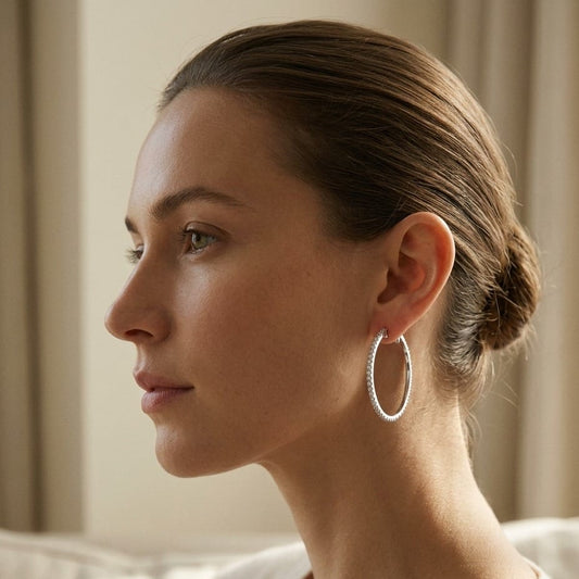 Diamond Hoop Earrings in 18K White Gold - editorial