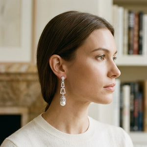 Pearl & Diamond Art Deco Dangle Earrings , Includes Igi Certificate in 18K White Gold - editorial