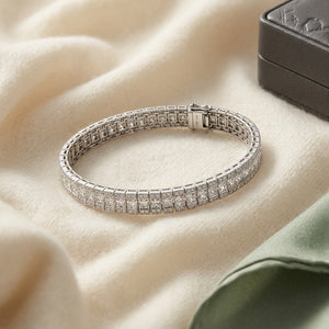 Princess & Round Diamond Tennis Bracelet in 18K White Gold - flat lay