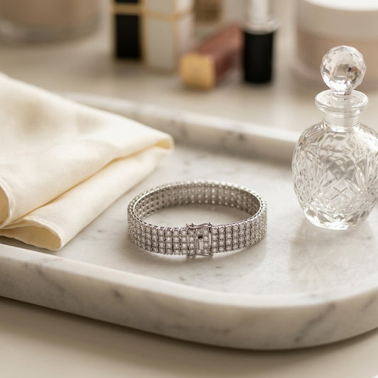 Pave Diamond Link Bracelet in 18K White Gold - editorial