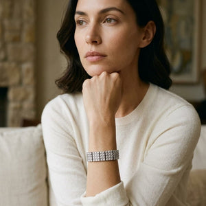 Pave Diamond Link Bracelet in 18K White Gold - on model