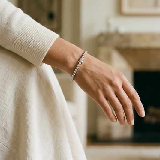 Diamond Slim Bangle Bracelet in 18K White Gold - editorial