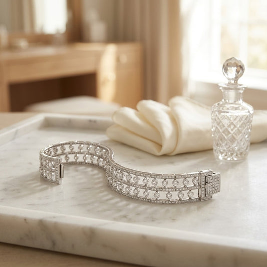 Double Row Floating Diamond Bracelet in 18K White Gold - editorial