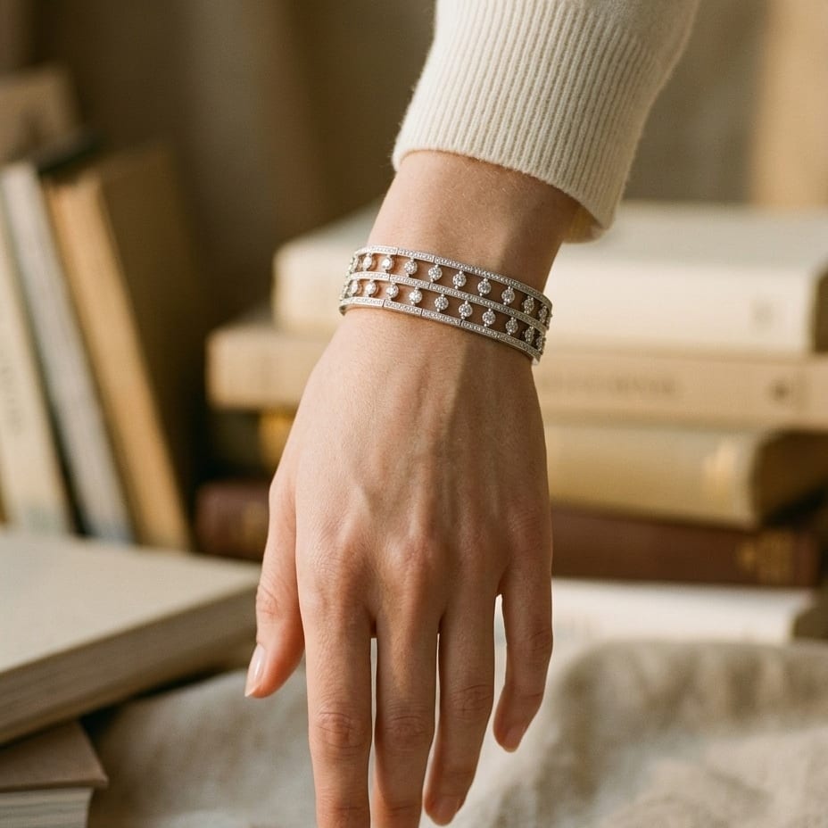 Double Row Floating Diamond Bracelet in 18K White Gold - lifestyle