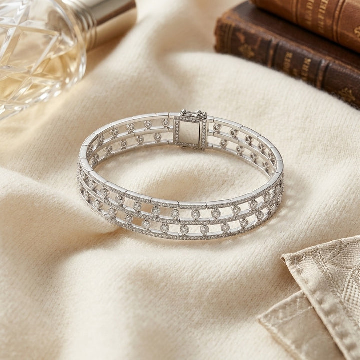 Double Row Floating Diamond Bracelet in 18K White Gold - flat lay