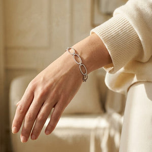 Diamond Pave Open Oval Link Bracelet in 18K White Gold - lifestyle