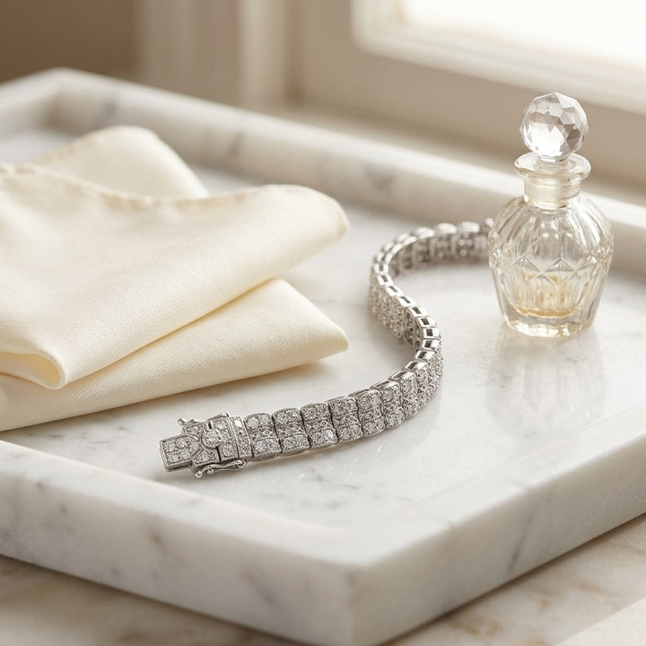 Multi Row Diamond Open Weave Millgrain Bracelet in 18K White Gold - lifestyle