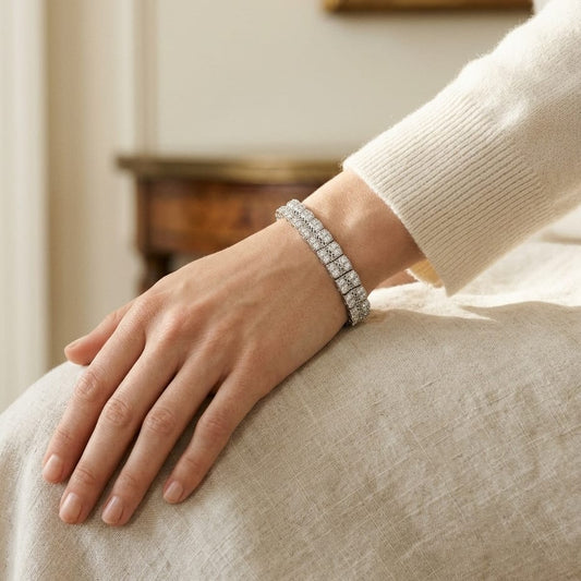 Multi Row Diamond Open Weave Millgrain Bracelet in 18K White Gold - editorial