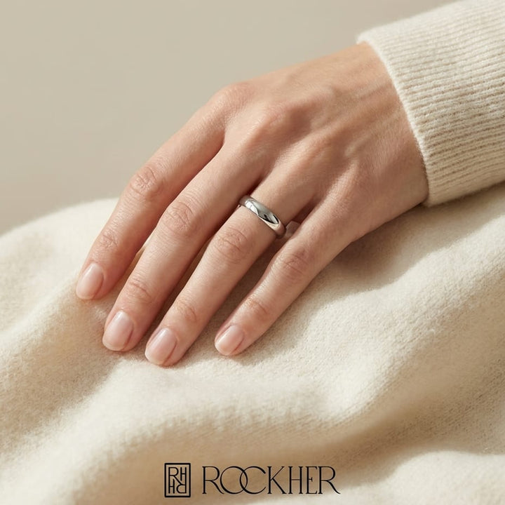 3.5mm Flat Comfort-Fit Wedding Band in 18K White Gold, worn on hand, full view