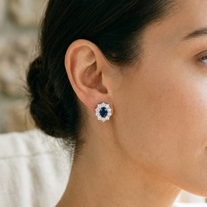Sapphire & Diamond Princess Di Earrings in 18K White Gold - editorial