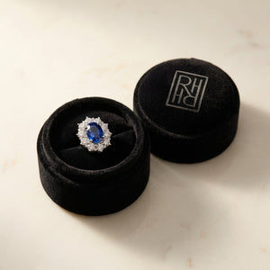 Sapphire & Diamond Princess Di Earrings in 18K White Gold - presentation
