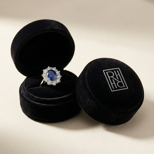 Sapphire Oval Prong Halo Earrings 2ctw in 18K White Gold - RockHer presentation
