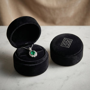 Emerald Oval & Diamond Pendant in 18K Gold in 18K White Gold - presentation