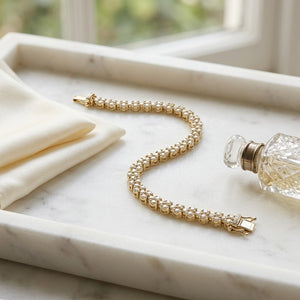 3 Stone Diamond Link Bracelet in 18K Yellow Gold - lifestyle