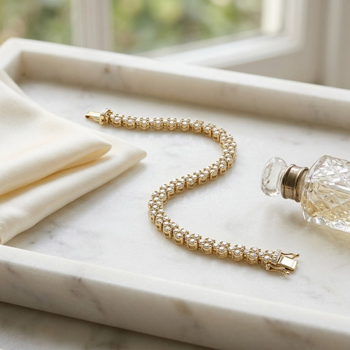 3 Stone Diamond Link Bracelet in 18K Yellow Gold - lifestyle