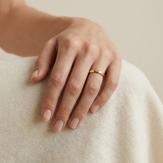 3mm High Dome Comfort-Fit Wedding Band in 18K Yellow Gold, worn on hand, full view