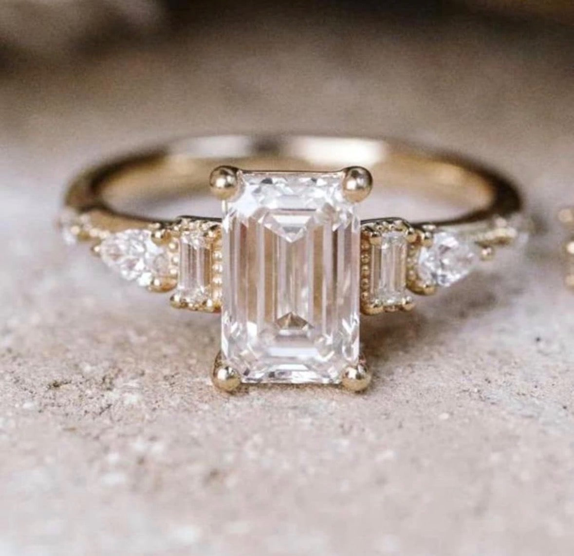 Custom Emerald Cut Three Stone Engagement Ring - Platinum (Tom Davis)