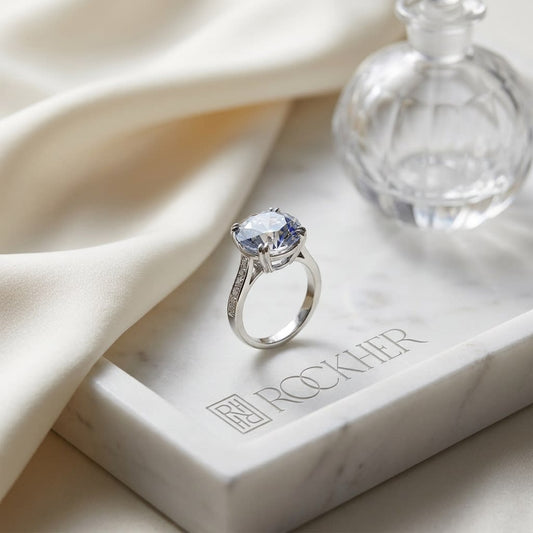 Round Diamond Pavé Ring in 14K Tri-Tone Gold, 0.60ct, on marble vanity tray with silk
