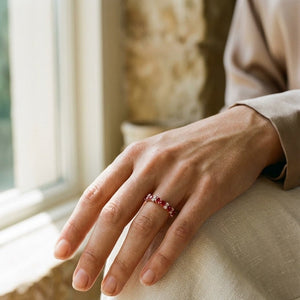 Ruby & Diamond Single Row Prong-Set Band in 14K Rose Gold - lifestyle