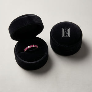 Ruby & Diamond Single Row Prong-Set Band in 14K Rose Gold - presentation