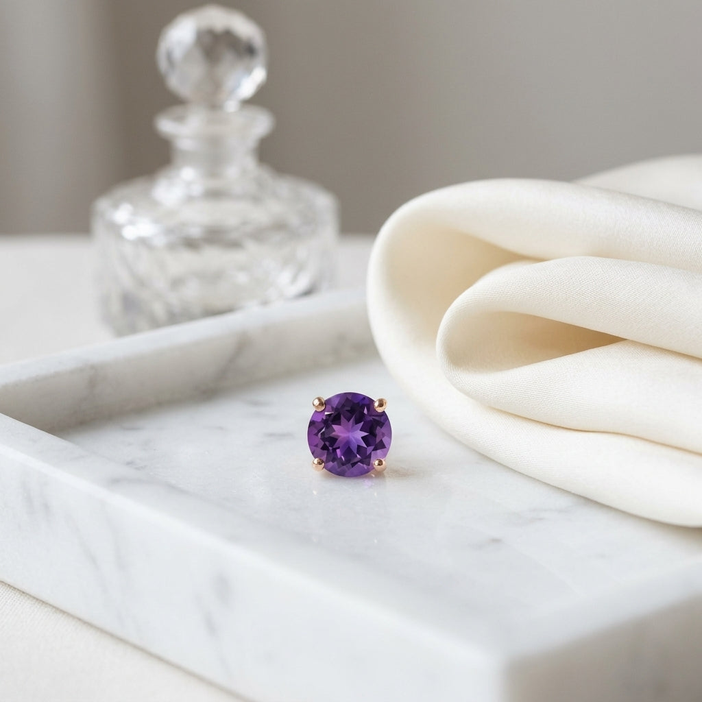 Amethyst Round 4-Prong Stud Earrings with Screwbacks 6mm in 14K Rose Gold - editorial