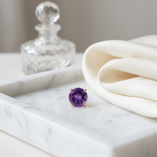 Amethyst Round 4-Prong Stud Earrings with Screwbacks 6mm in 14K Rose Gold - editorial
