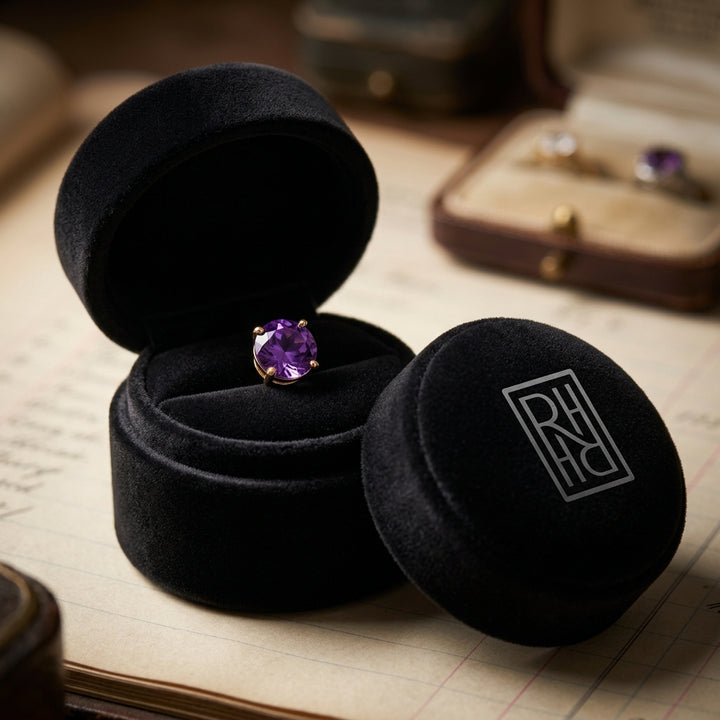 Amethyst Round 4-Prong Stud Earrings with Screwbacks 6mm in 14K Rose Gold - presentation