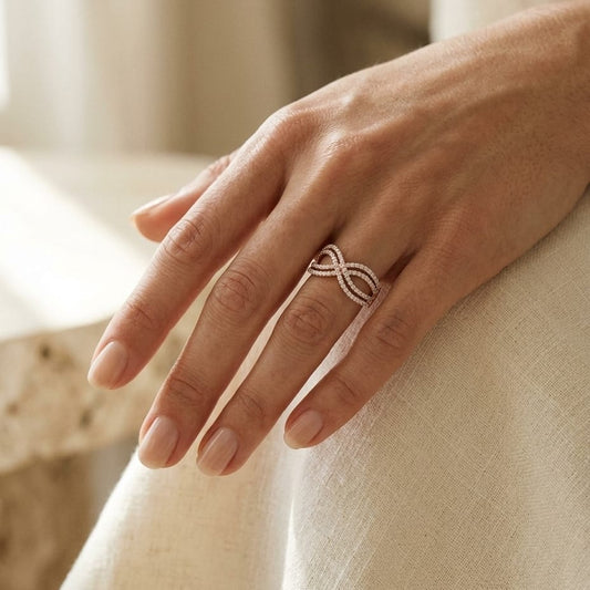 Diamond Infinity Twist Ring in 14K Rose Gold - editorial