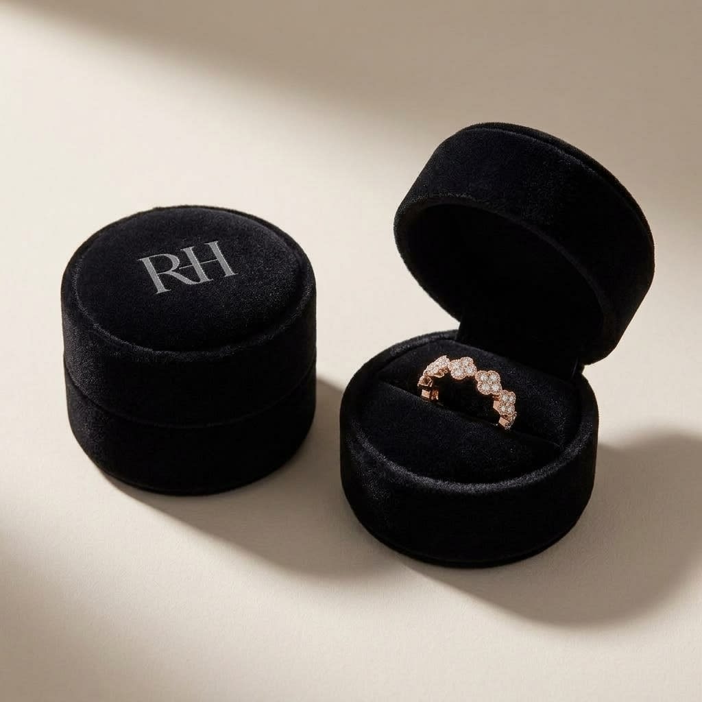 Diamond Ring in 14K Rose Gold, 0.33ct, in navy velvet jewelry box