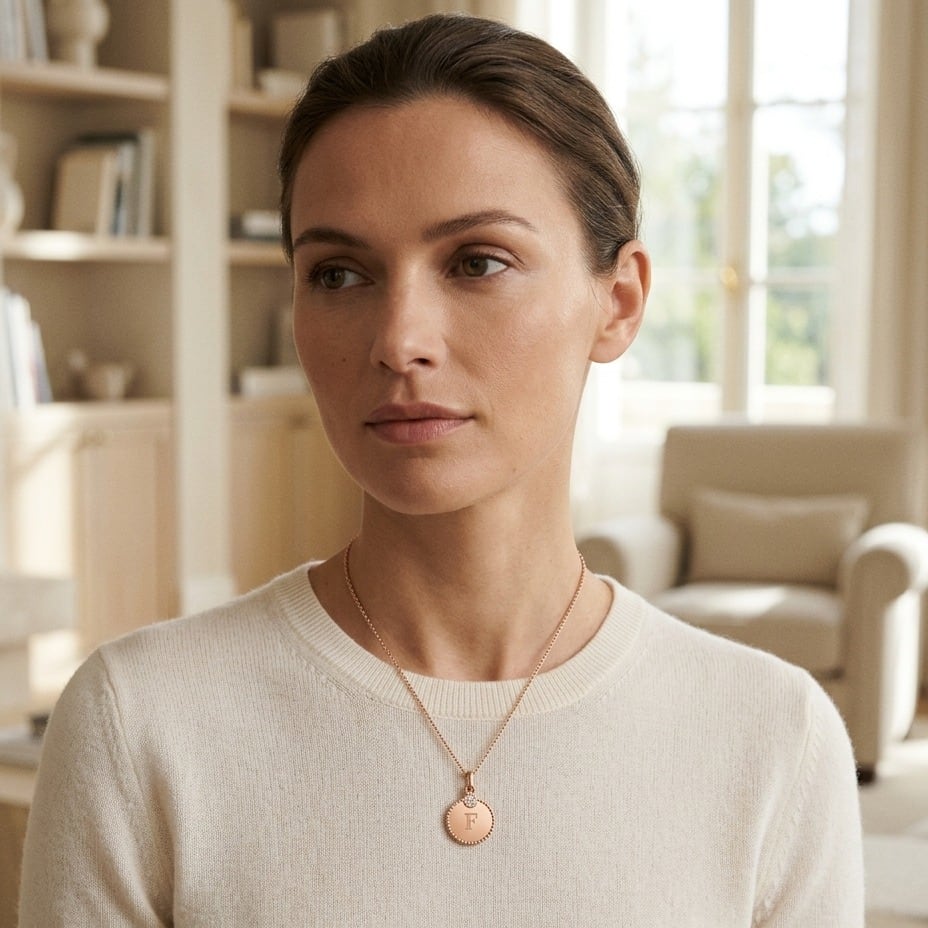 14K Gold Diamond Accent Initial Disc Pendant in 14K Rose Gold - editorial