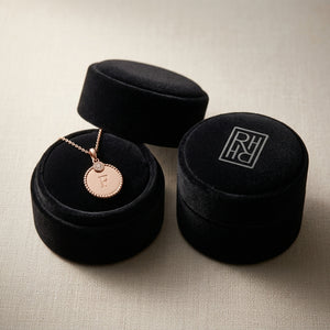 14K Gold Diamond Accent Initial Disc Pendant in 14K Rose Gold - presentation