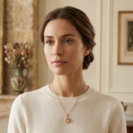 Morganite & Diamond Halo Pendant in 14K Rose Gold - editorial
