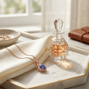 Oval Tanzanite, & Diamond Pendant in 14K Rose Gold - lifestyle