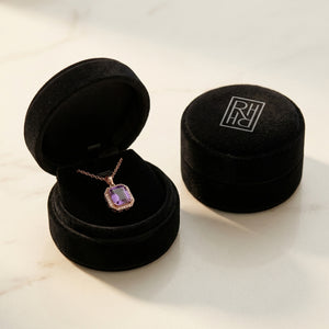 Amethyst Octagon East-West Pendant with Pave & High Polish Frame in 14K Rose Gold - presentation