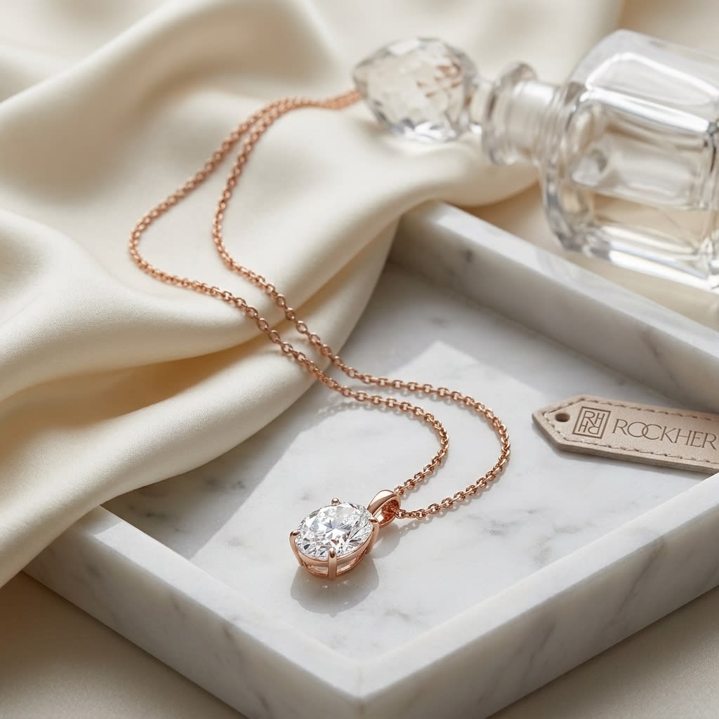Lab Grown Diamond Oval Solitaire Pendant 4 ct t.w. in Yellow Gold