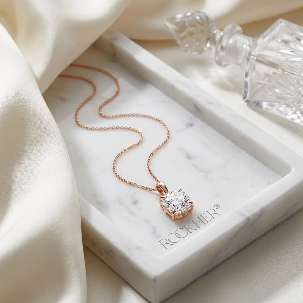 Lab Grown Diamond Cushion Solitaire Pendant 2-1/2 ct t.w. in Yellow Gold