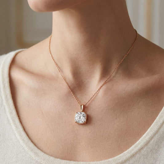 Natural Diamond Cushion Solitaire Pendant 2-1/2 ct t.w. in Yellow Gold